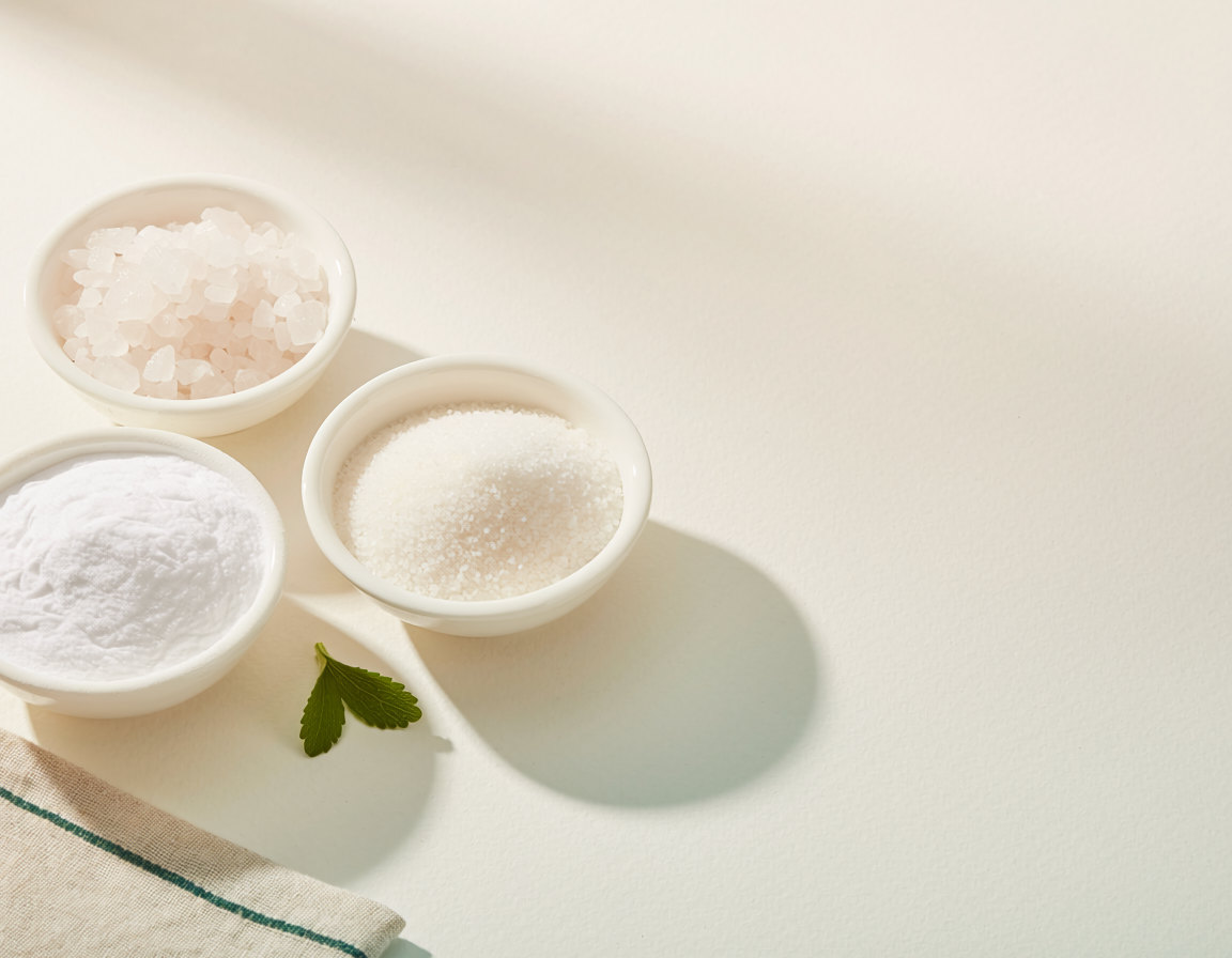 Schaaltjes met natuurlijke hulpstoffen en een steviablaadje